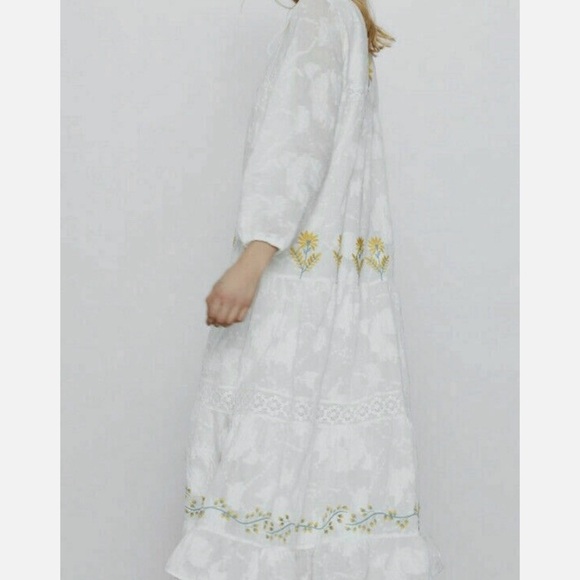 Zara White Maxi Dress with Yellow Floral Embroidery - Picture 3 of 6